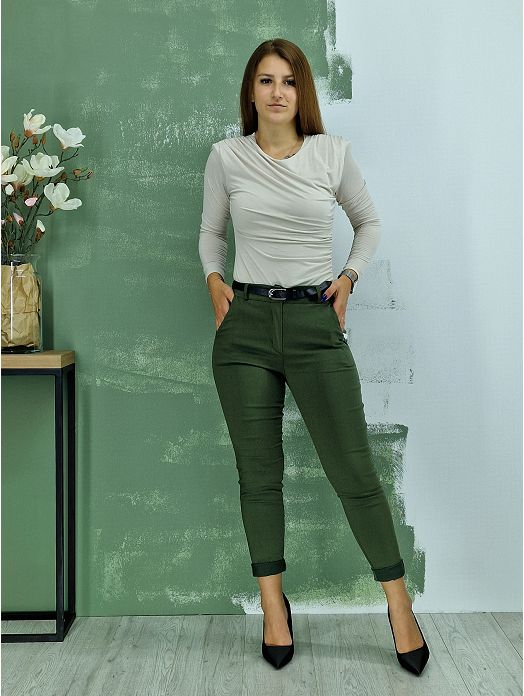 Hlače s remenom Joy maslinasto zelene
